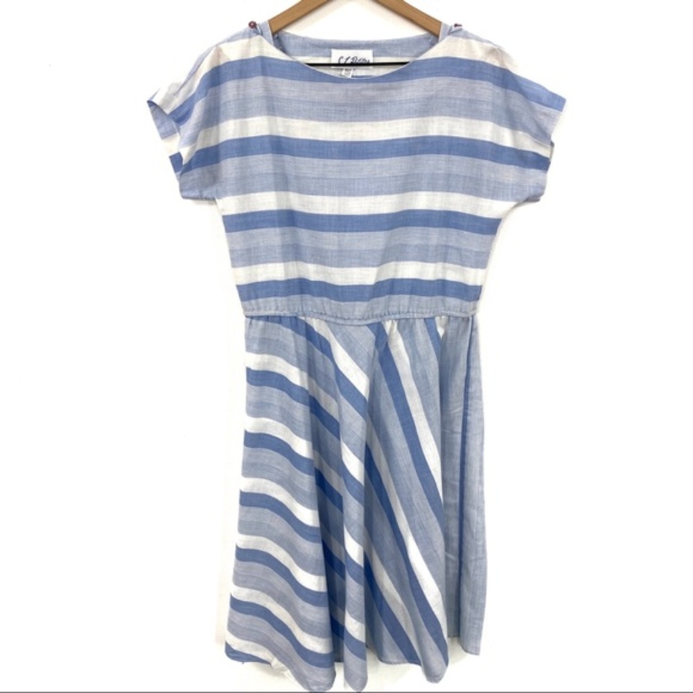 Vintage Blue + White Stripe Casual Swing Day Dress - Picture 8 of 8